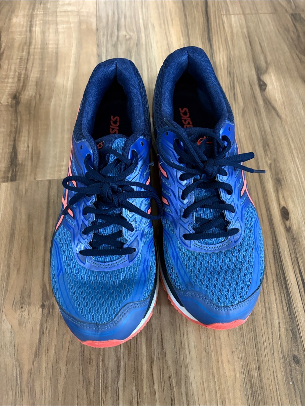Asics Blue Athletic Running Shoes with Coral Accents